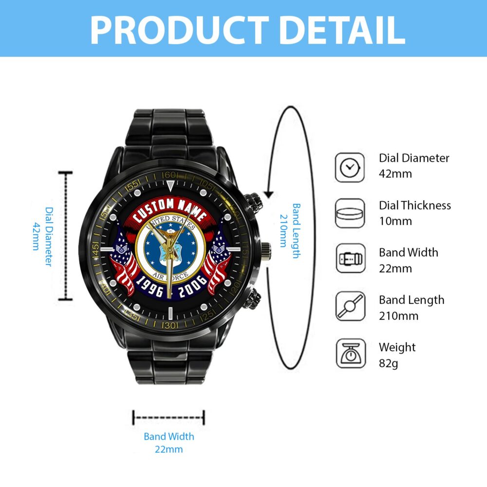US Air Force, Aim High … Fly-Fight-Win - Black Stainless Steel Watch - Image 4