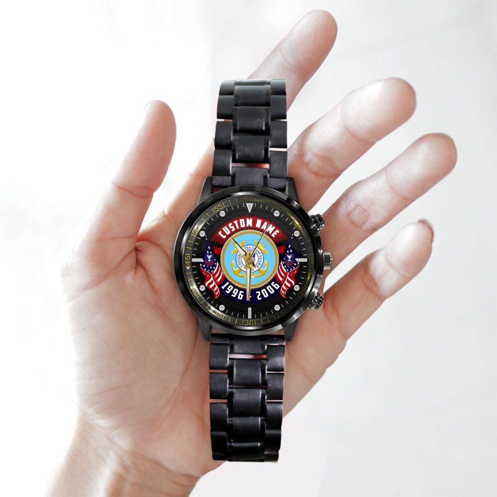 US Coast Guard, Life And Pride - Black Stainless Steel Watch - Image 2