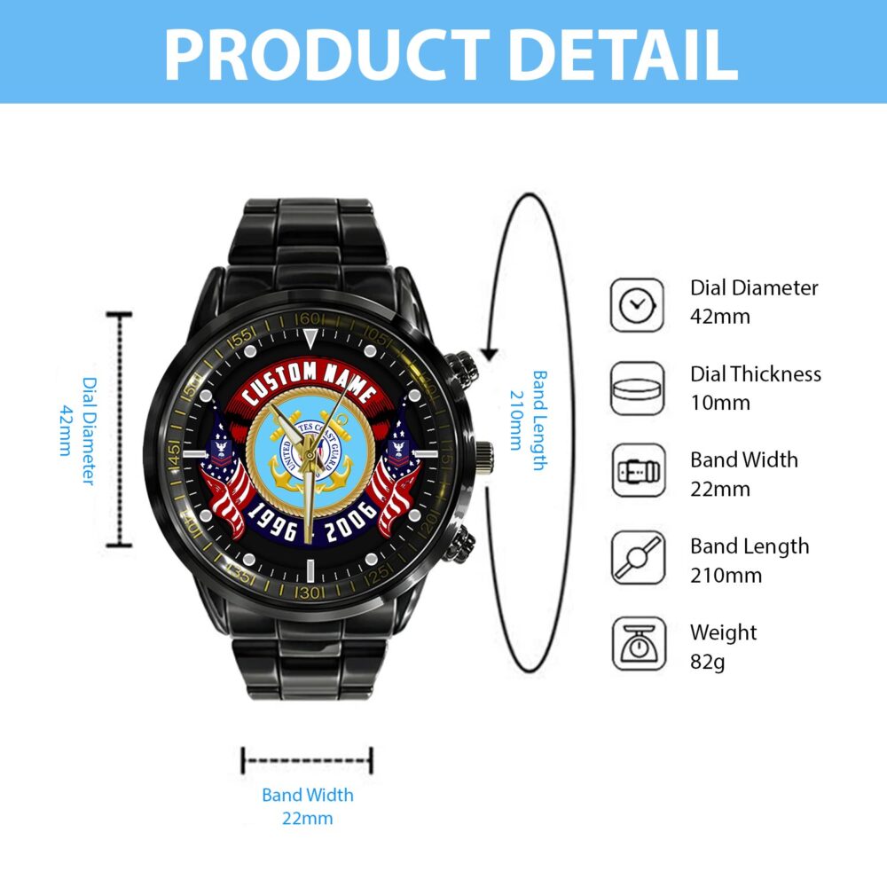 US Coast Guard, Life And Pride - Black Stainless Steel Watch - Image 4