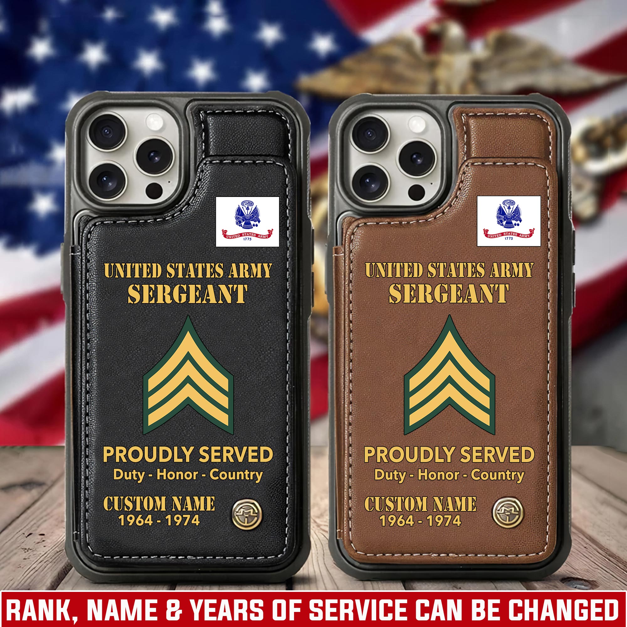 US Army, E 5 Army Specialist - Leather Flip Phone Case