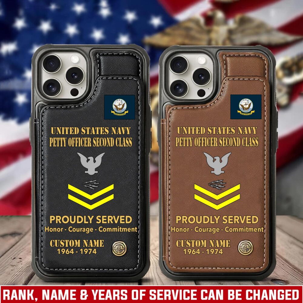 US Navy, E 9 Gold - Leather Flip Phone Case
