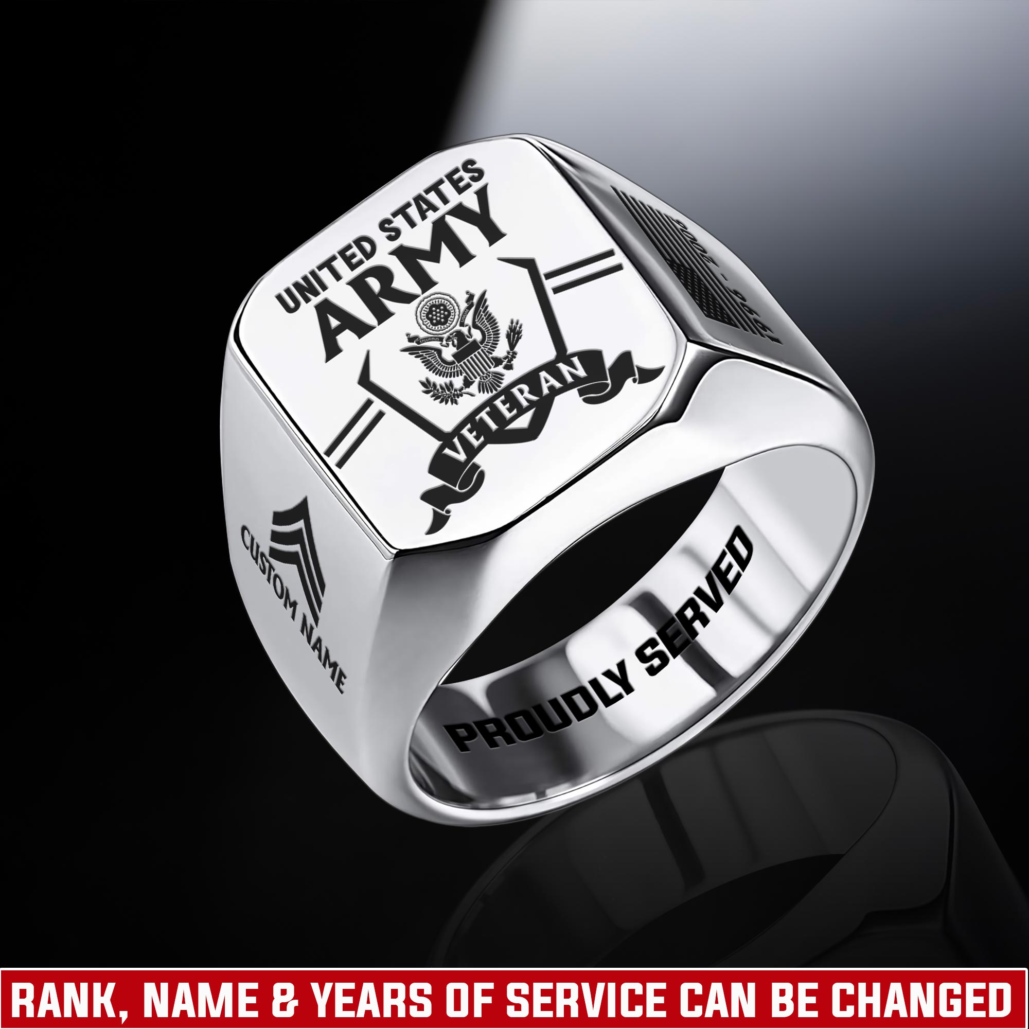 US Army, E 3 Army Private First Class - Engraved Men's Ring