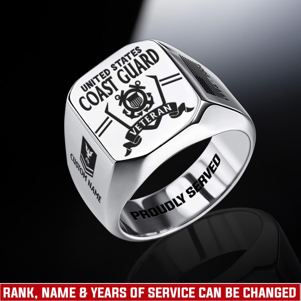 US Coast Guard, American By Birth, Veteran By Choice - Engraved Men's Ring