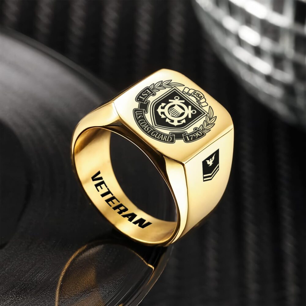 US Coast Guard, E 7 Gold - Engraved Men's Ring - Image 2