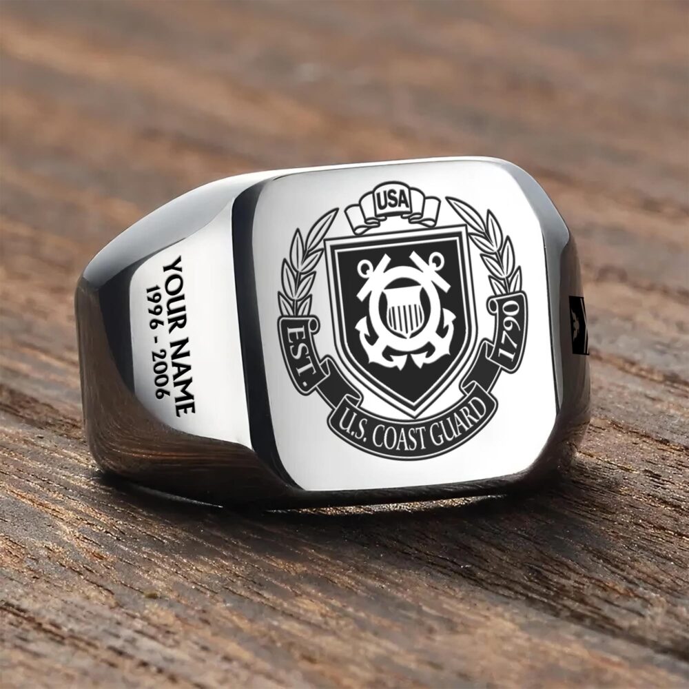 US Coast Guard, E 7 Gold - Engraved Men's Ring - Image 3