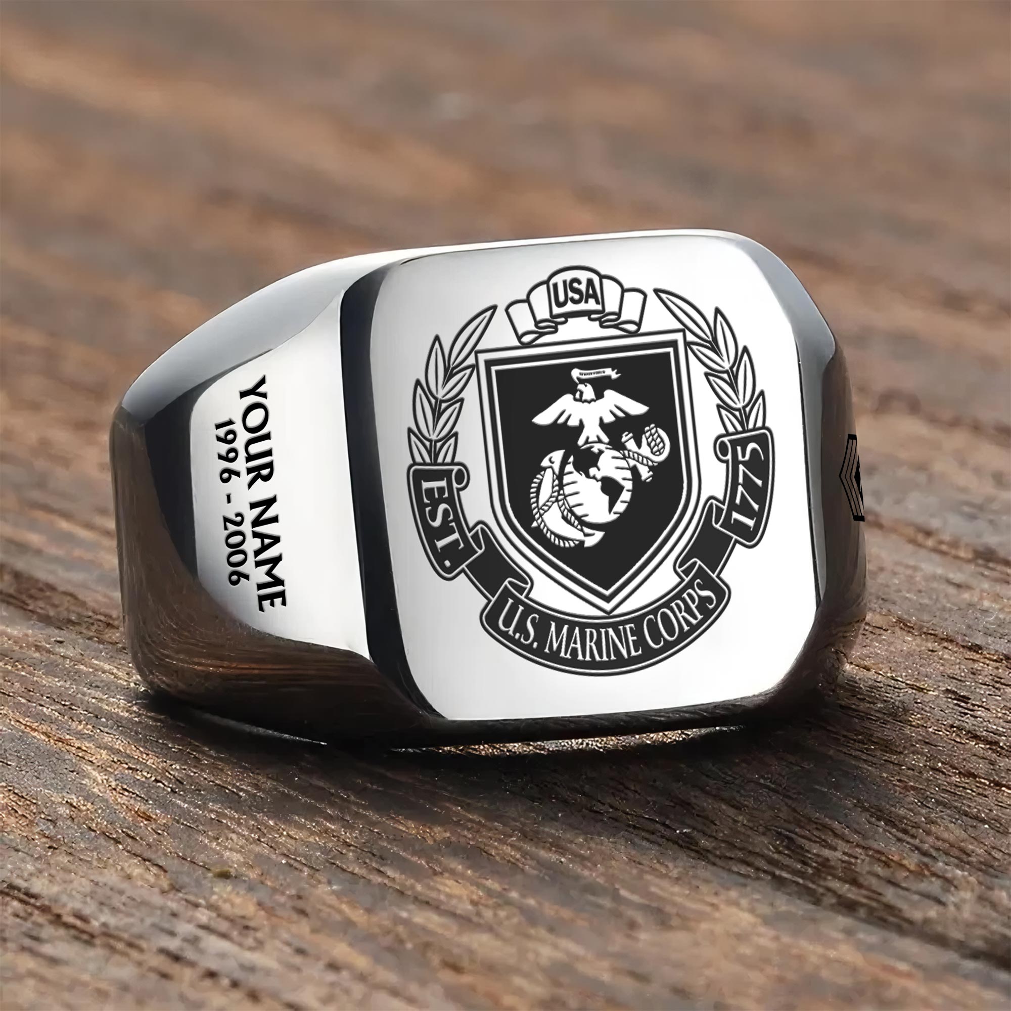 US Marine Corps, No One Fights Alone - Engraved Men's Ring - Image 3