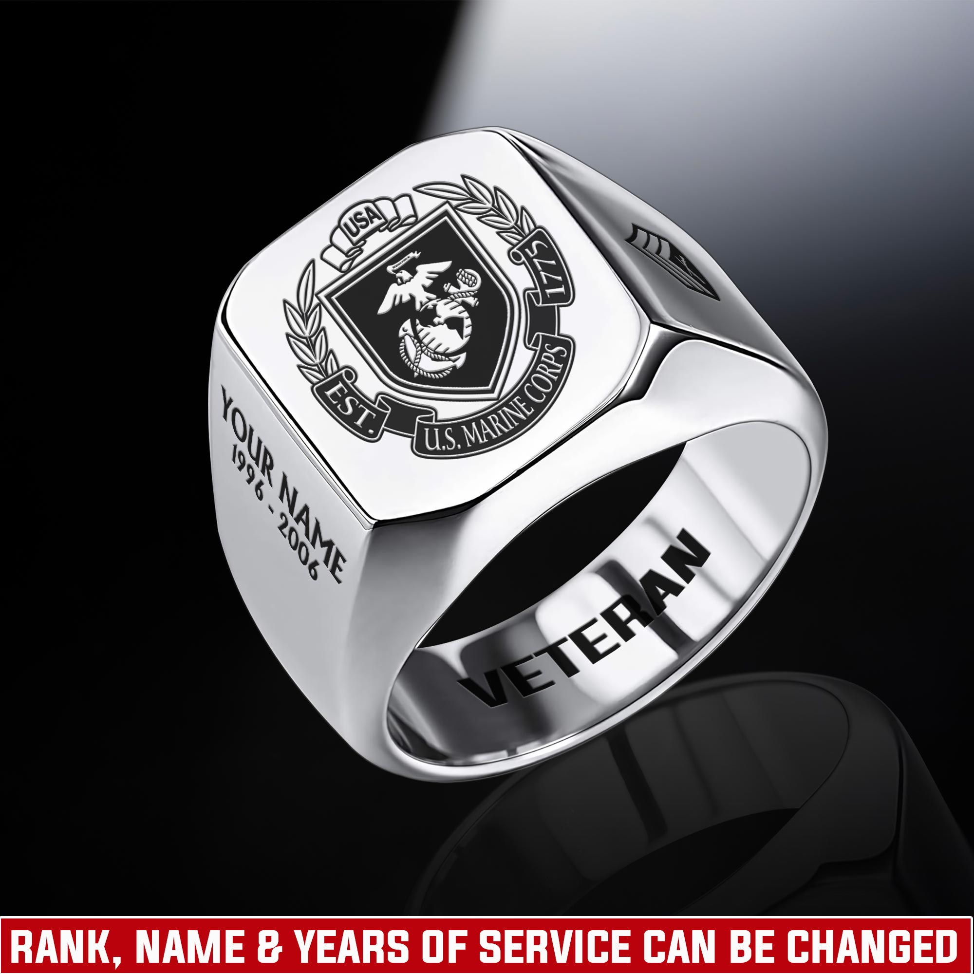 US Marine Corps, No One Fights Alone - Engraved Men's Ring