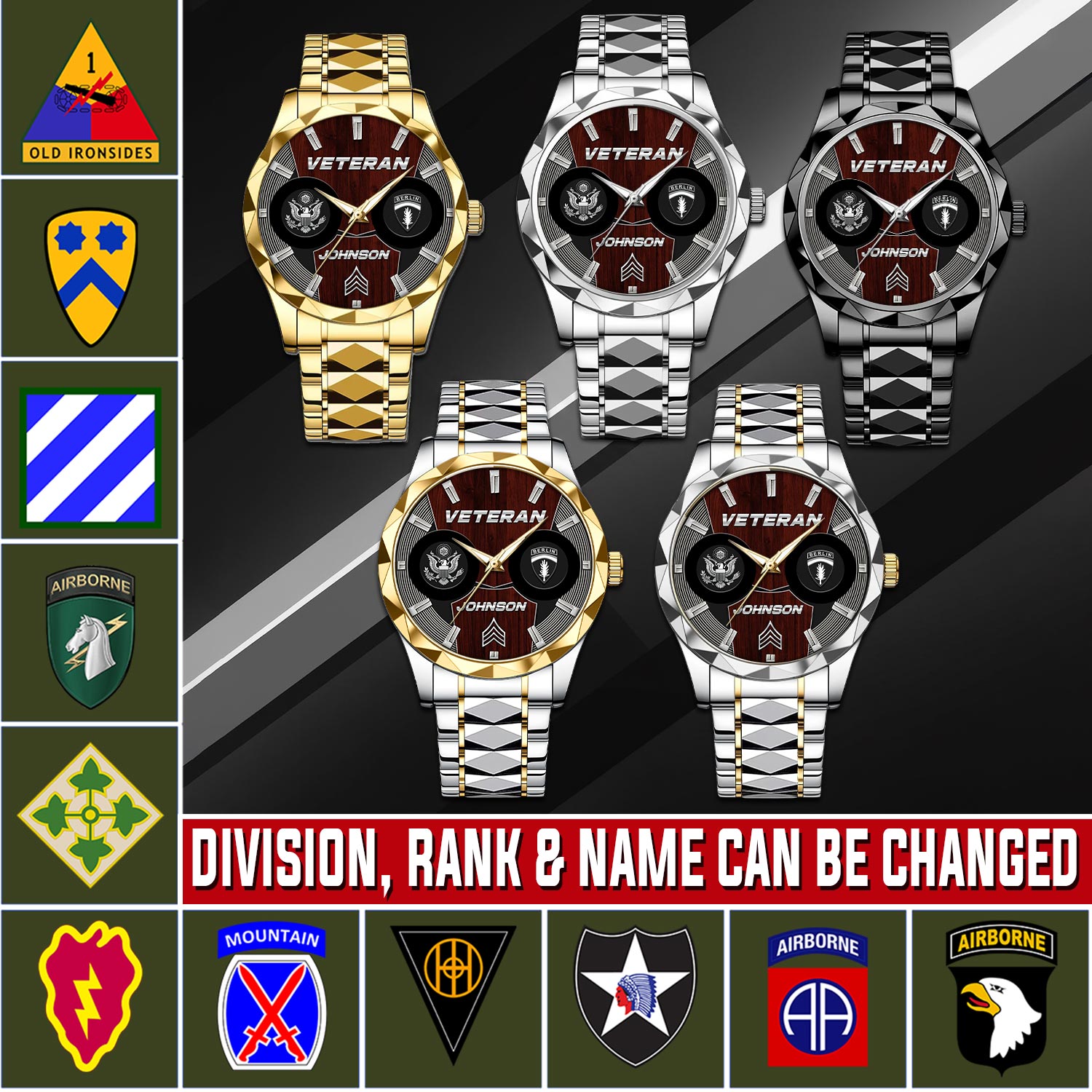 Army Division, Served With Pride - Diamond-Cut Bezel Watch