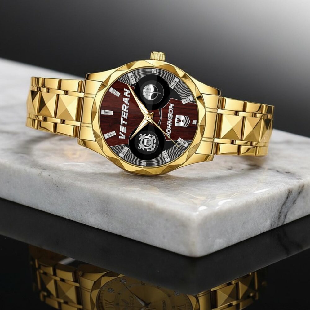 Coast Guard Rating, E 3 Red - Diamond-Cut Bezel Watch - Image 2