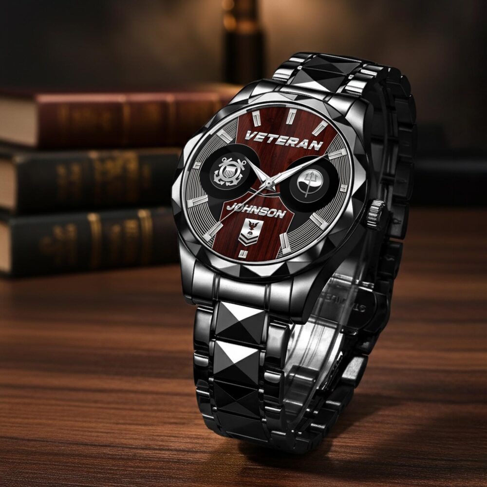 Coast Guard Rating, E 3 Red - Diamond-Cut Bezel Watch - Image 3