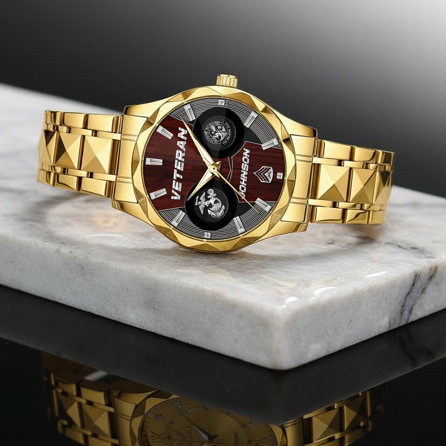 Marine Battalion, Remember - Honor - Respect - Diamond-Cut Bezel Watch - Image 2