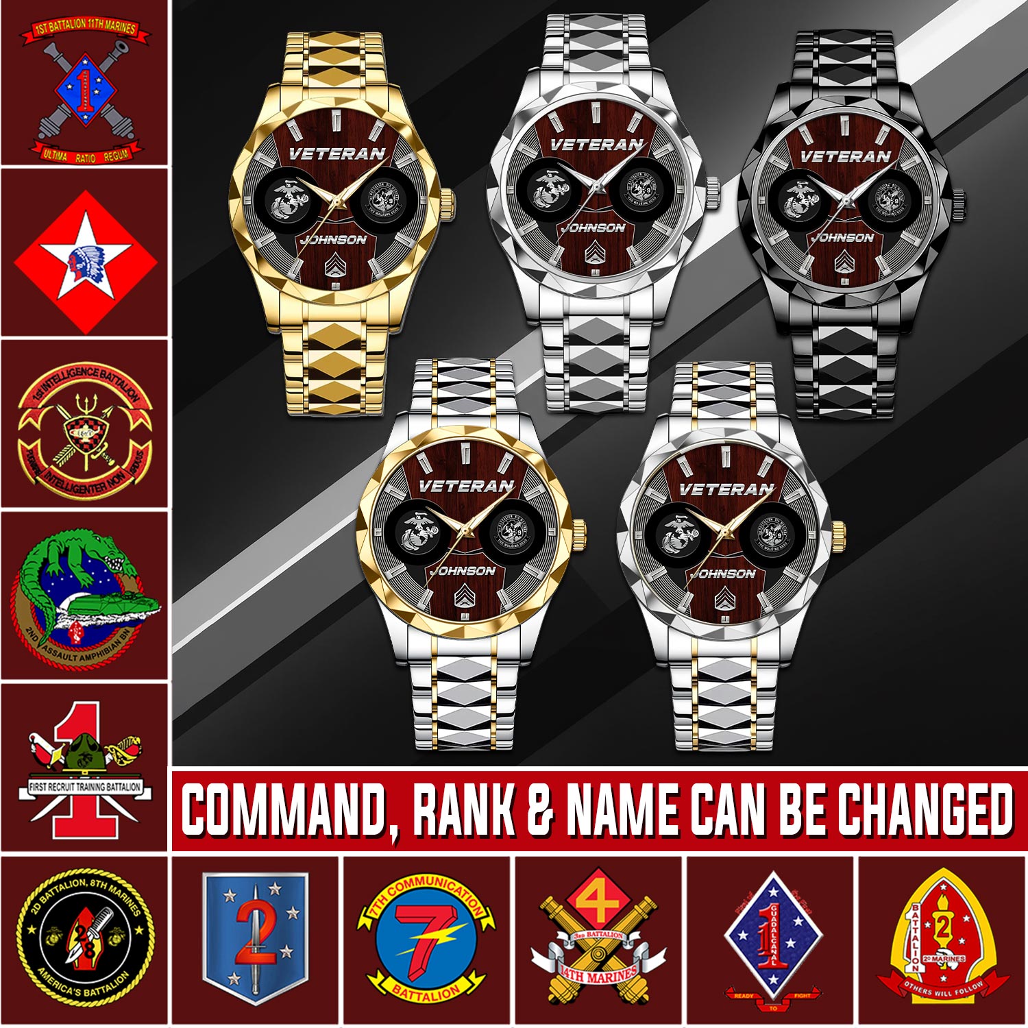 Marine Battalion, Remember - Honor - Respect - Diamond-Cut Bezel Watch