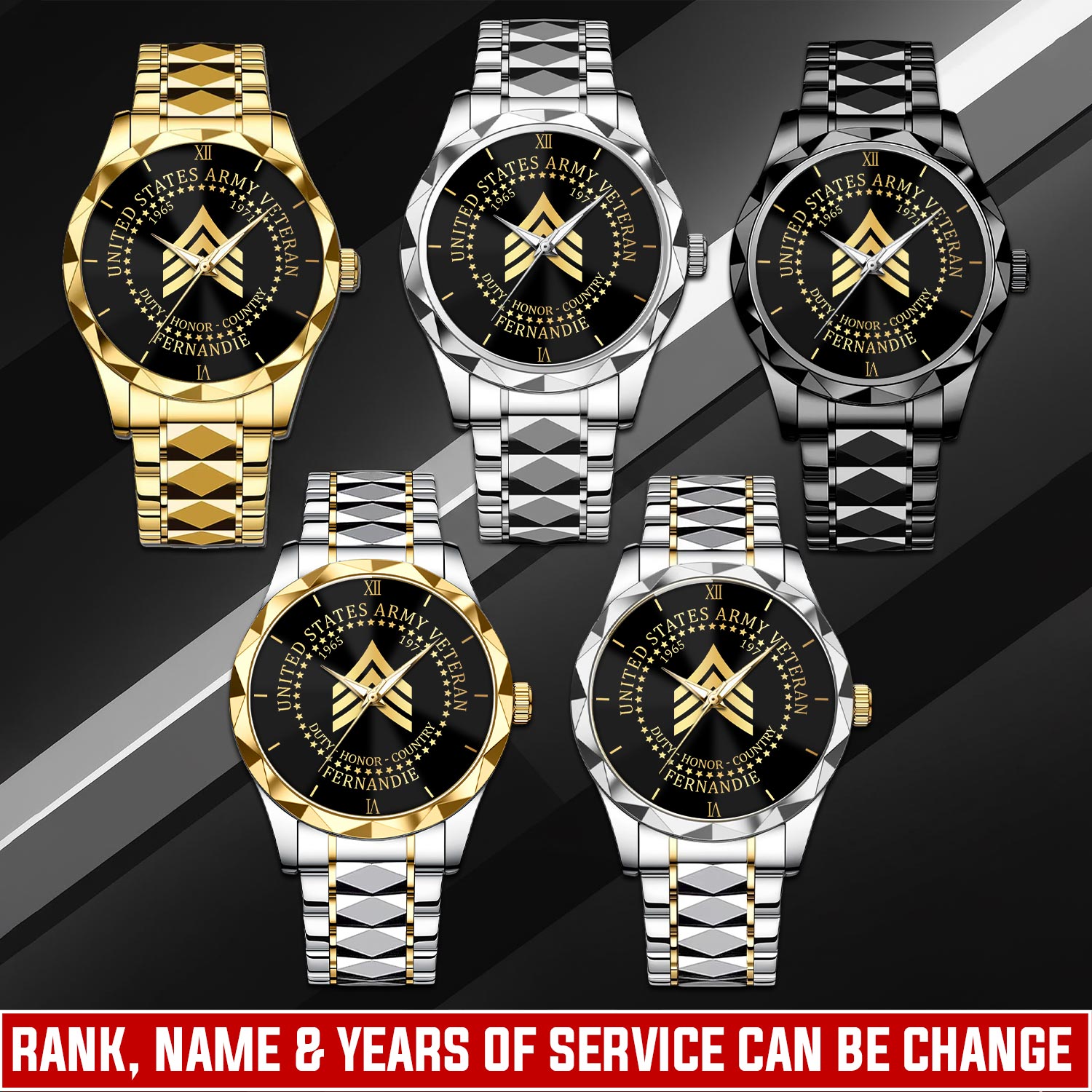US Army, Lest We Forget - Diamond-Cut Bezel Watch