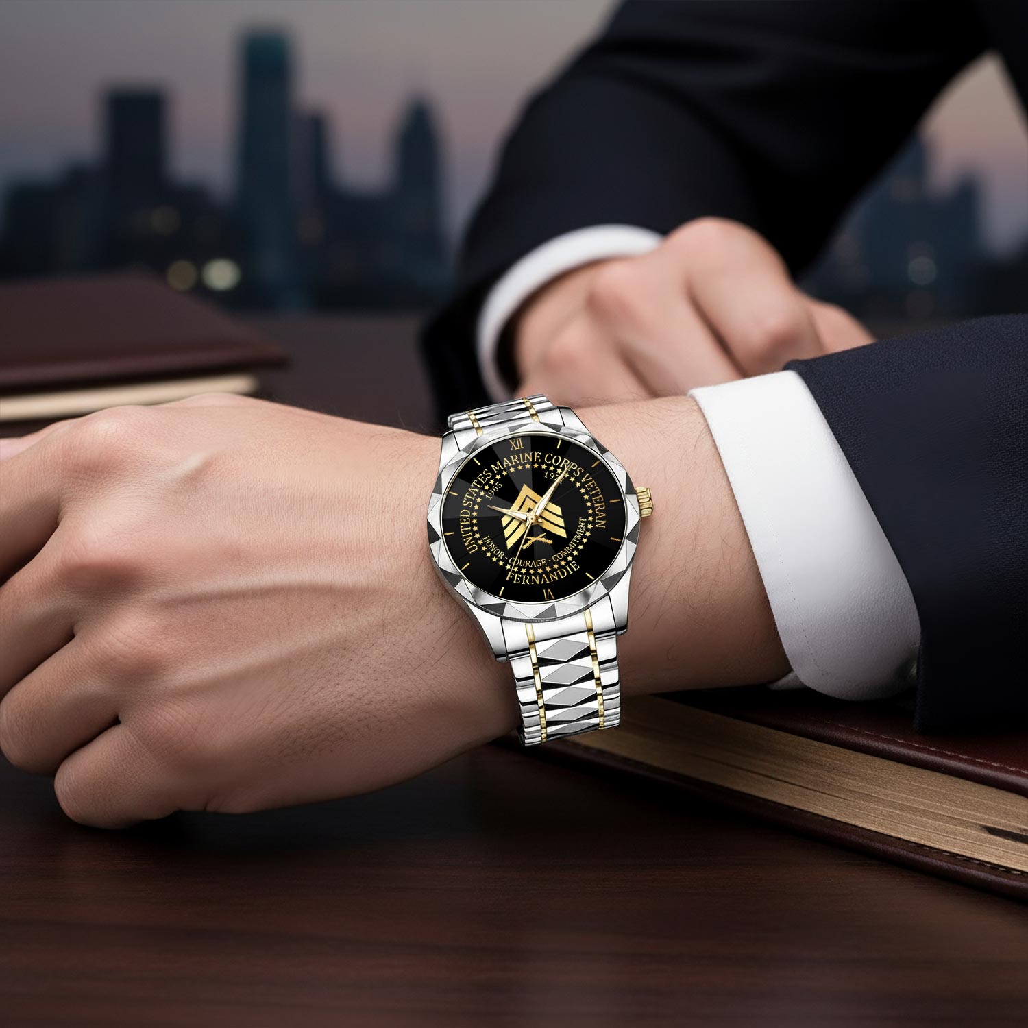 US Marine Corps, Remember - Honor - Respect - Diamond-Cut Bezel Watch - Image 6