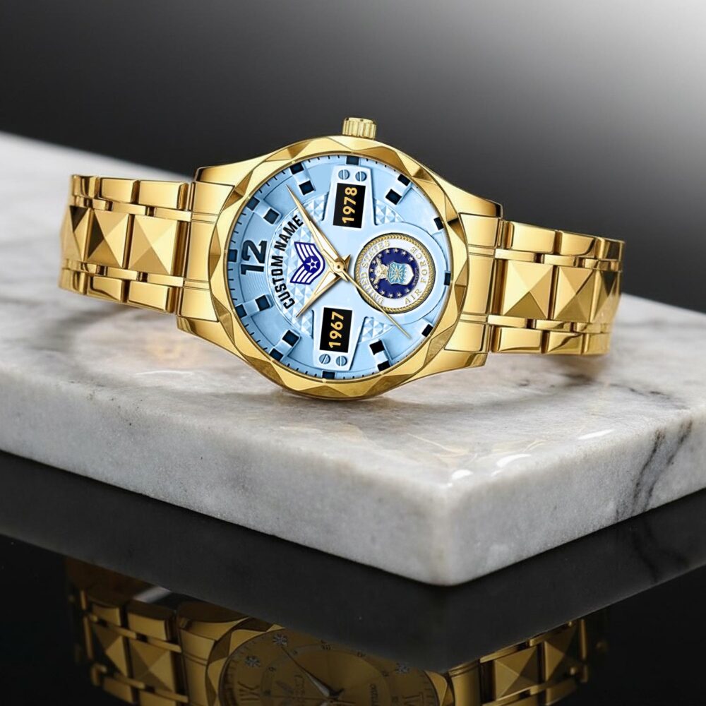 US Air Force, Land Of The Free, Because Of The Brave - Diamond-Cut Bezel Watch - Image 2