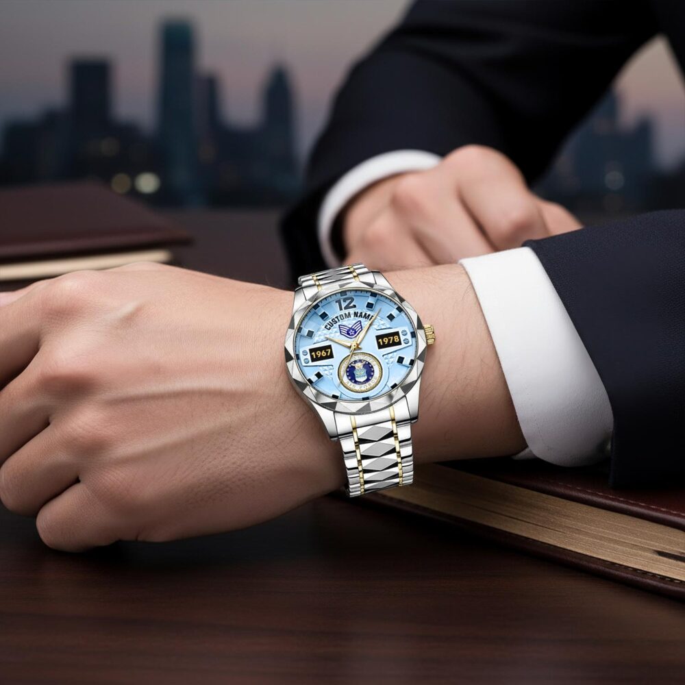US Air Force, Land Of The Free, Because Of The Brave - Diamond-Cut Bezel Watch - Image 6