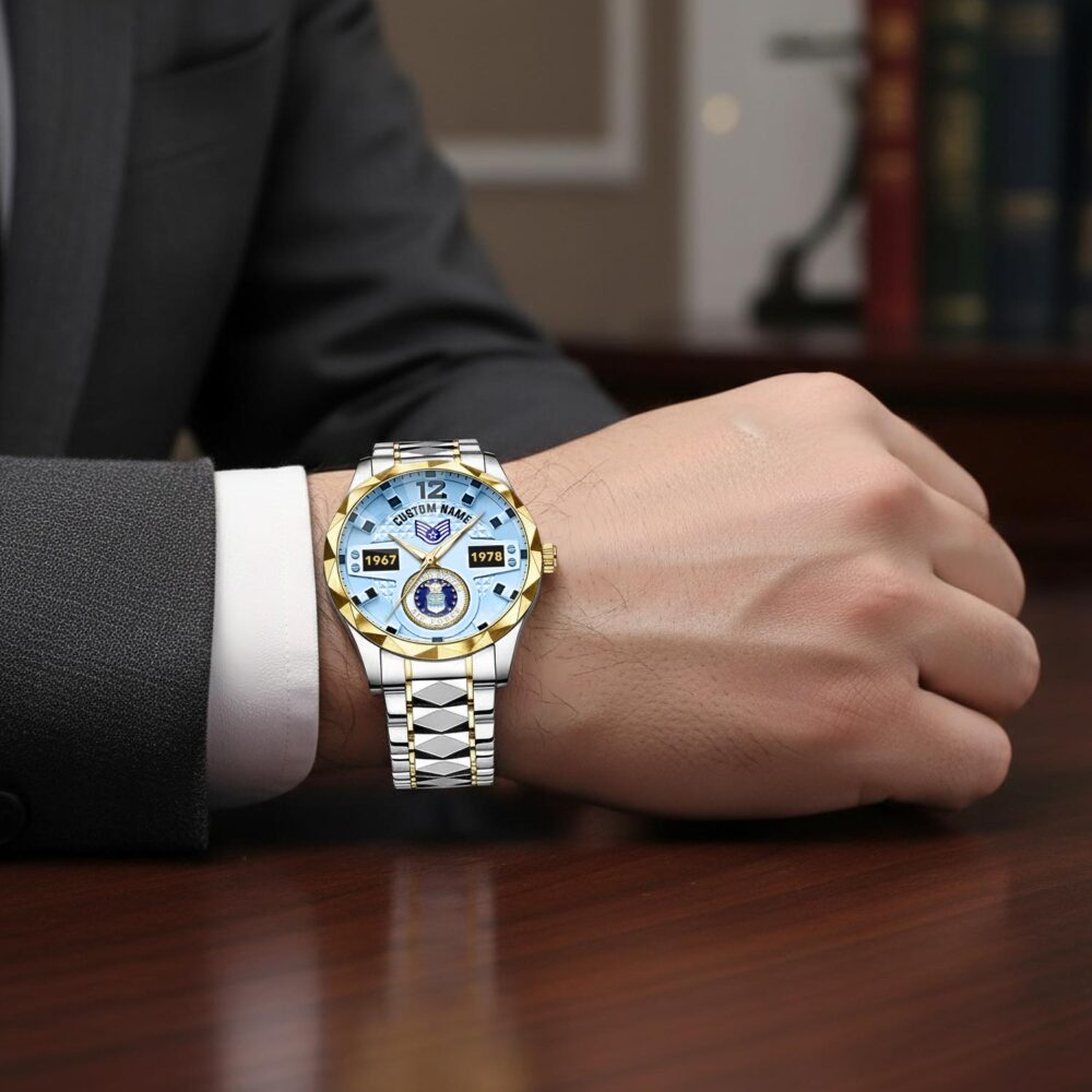 US Air Force, Land Of The Free, Because Of The Brave - Diamond-Cut Bezel Watch - Image 7