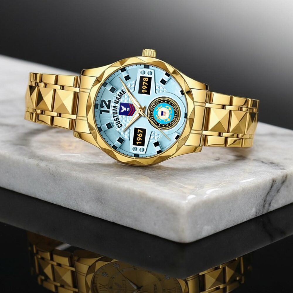 US Coast Guard, E 6 Gold - Diamond-Cut Bezel Watch - Image 2