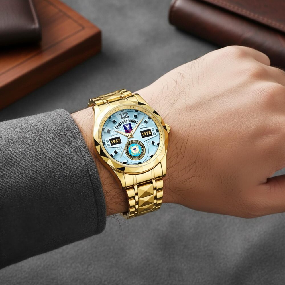 US Coast Guard, E 6 Gold - Diamond-Cut Bezel Watch - Image 5
