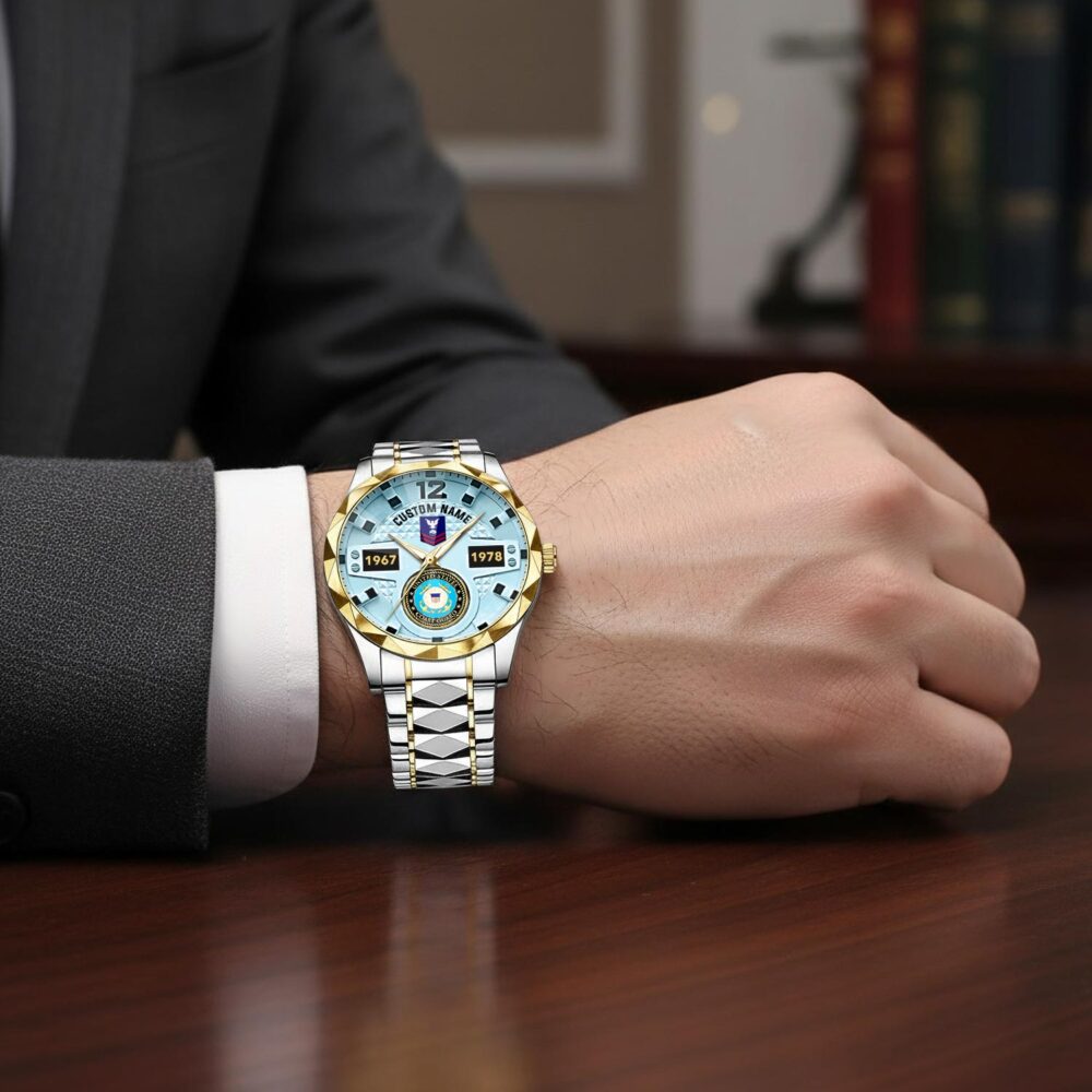 US Coast Guard, E 6 Gold - Diamond-Cut Bezel Watch - Image 7