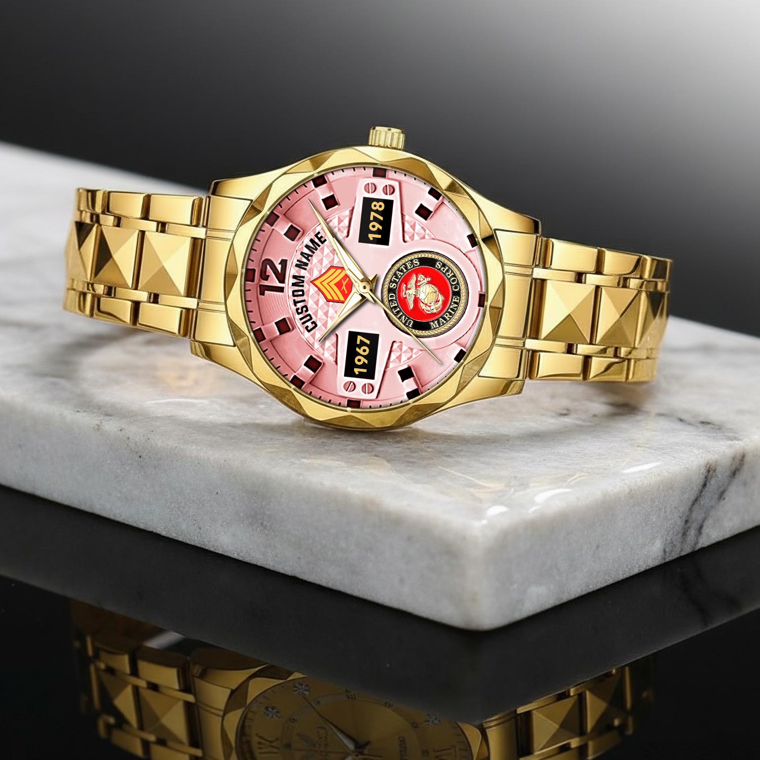 US Marine Corps, O 2 Marines First Lieutenant - Diamond-Cut Bezel Watch - Image 2