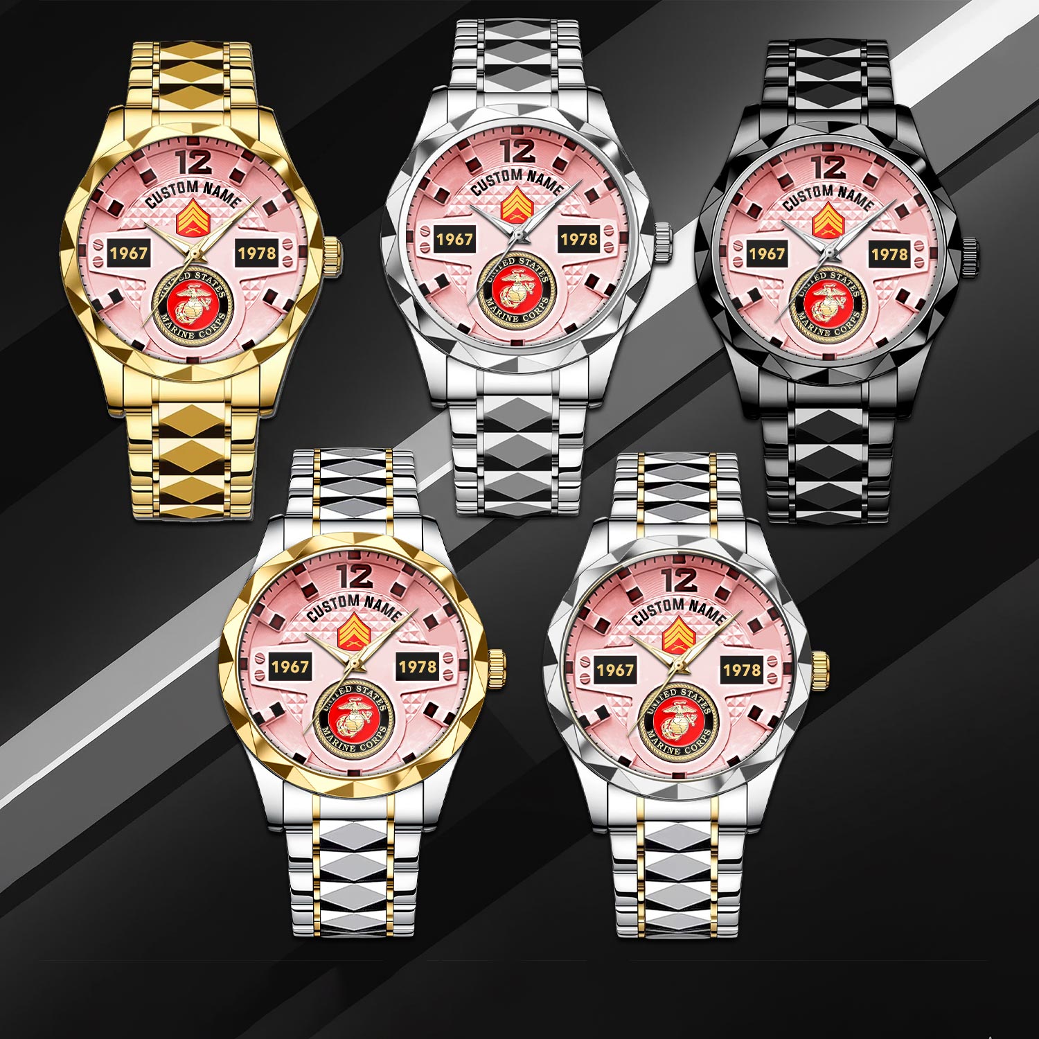 US Marine Corps, O 2 Marines First Lieutenant - Diamond-Cut Bezel Watch - Image 3