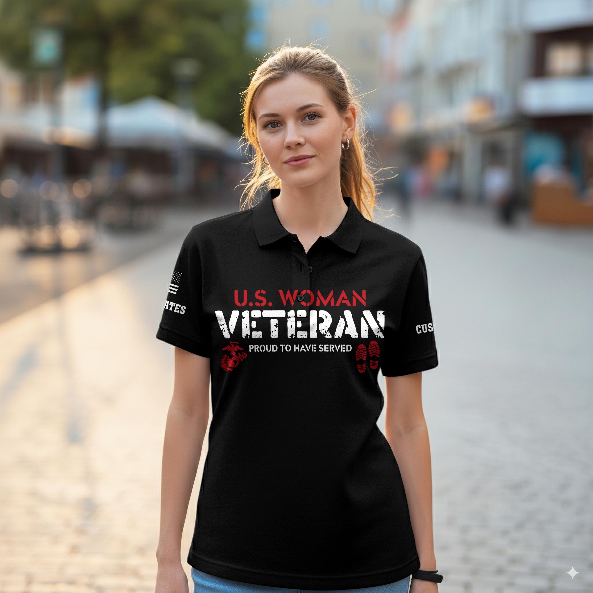 US Marine Corps, Honor, Duty, Service - Women Polo Shirt - Image 2