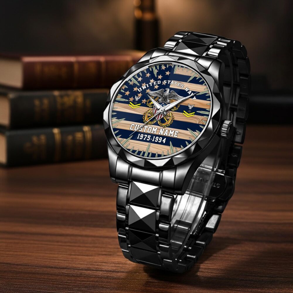 US Navy, Duty, Honor, Country - Diamond-Cut Bezel Watch - Image 3