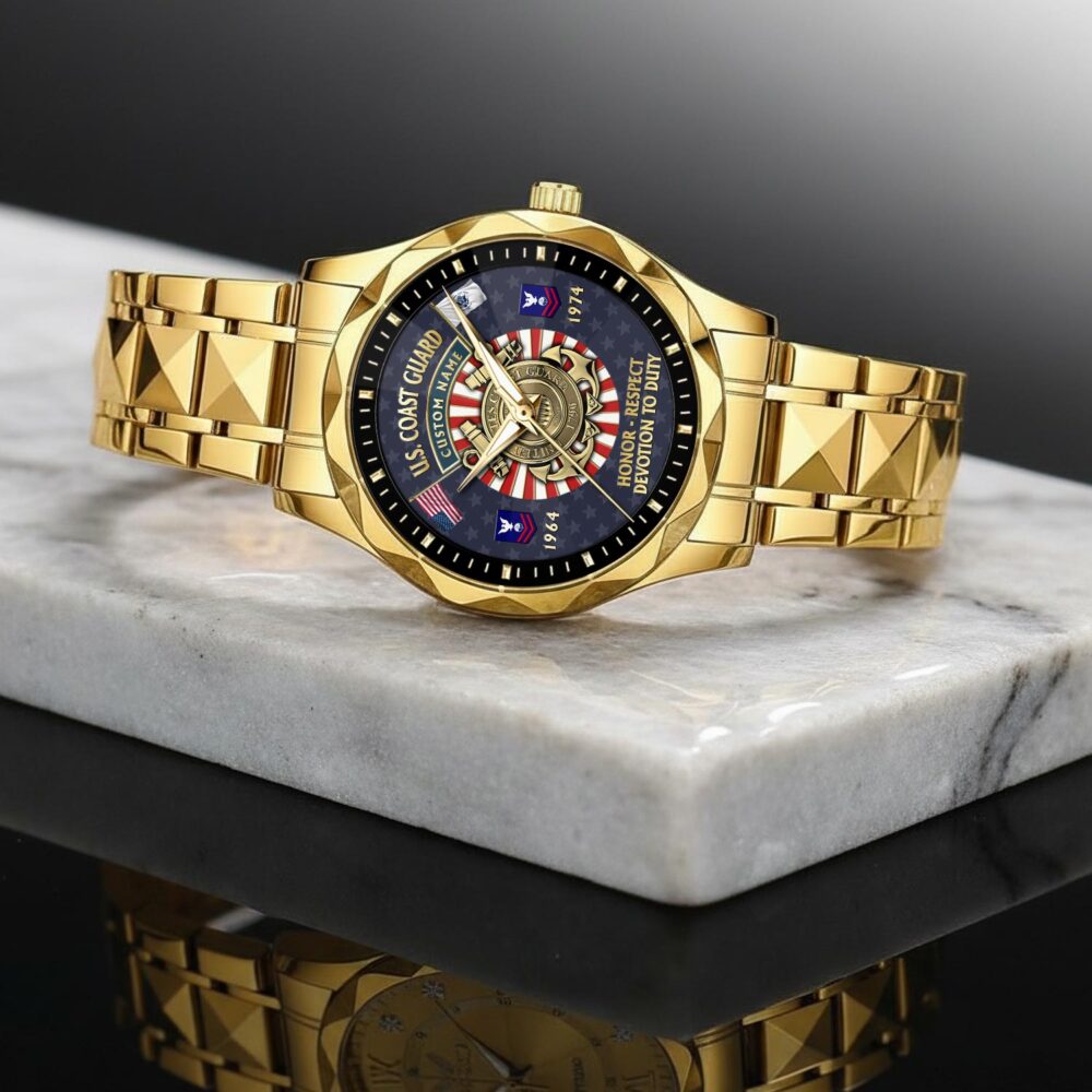 US Coast Guard, Freedom Over Fear - Diamond-Cut Bezel Watch - Image 2
