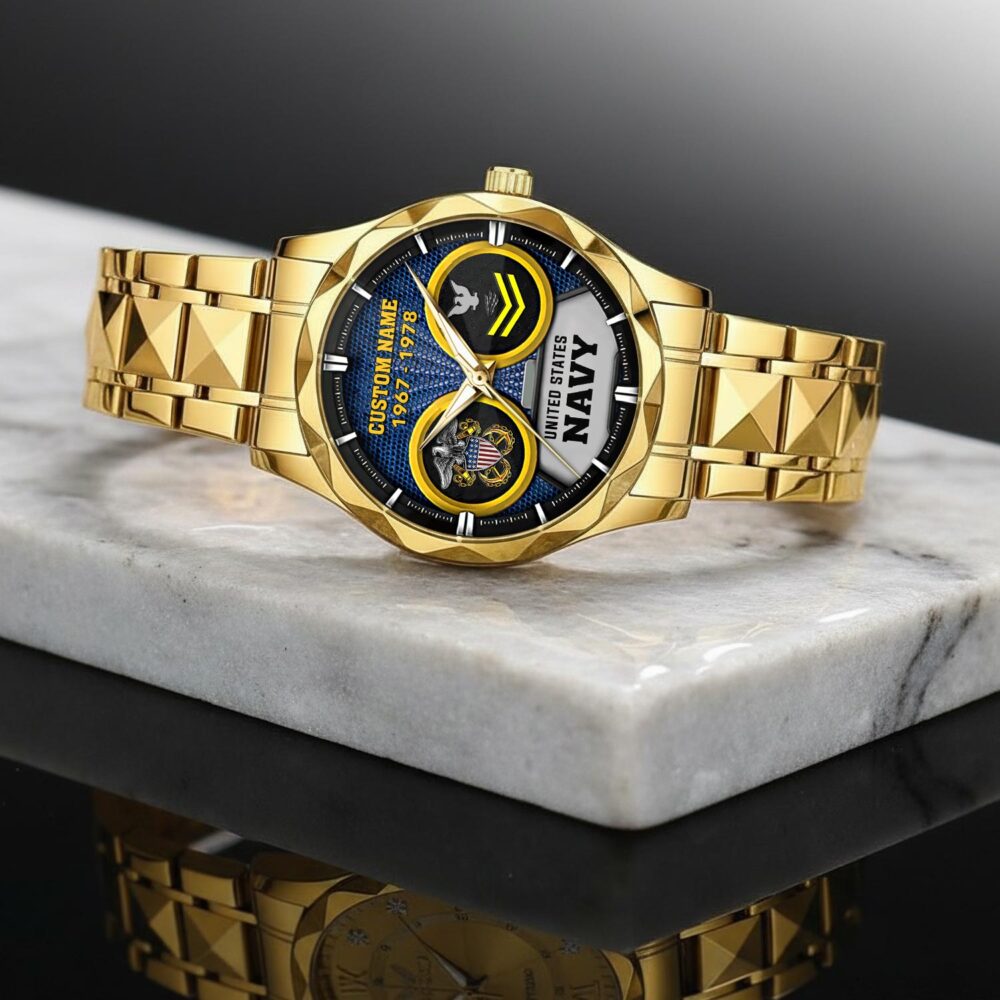 US Navy, E 5 Gold - Diamond-Cut Bezel Watch - Image 2
