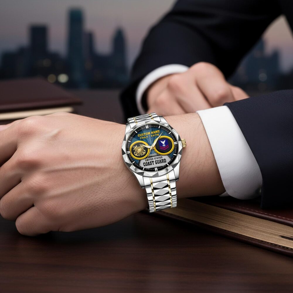 US Coast Guard, E 6 Red - Diamond-Cut Bezel Watch - Image 6