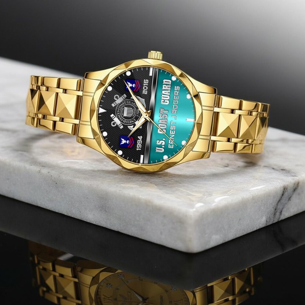 US Coast Guard, E 6 Gold - Diamond-Cut Bezel Watch - Image 2
