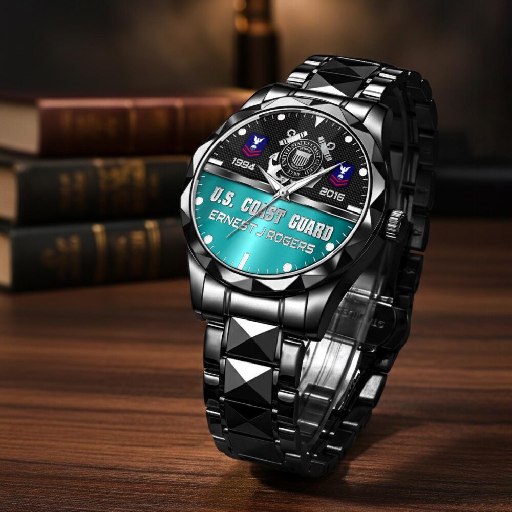 US Coast Guard, E 6 Gold - Diamond-Cut Bezel Watch - Image 3
