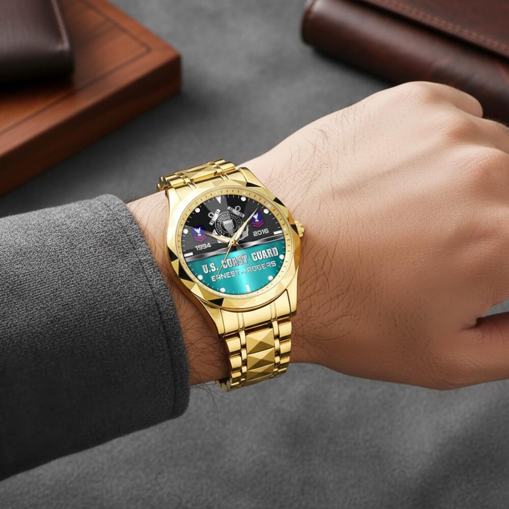 US Coast Guard, E 6 Gold - Diamond-Cut Bezel Watch - Image 5