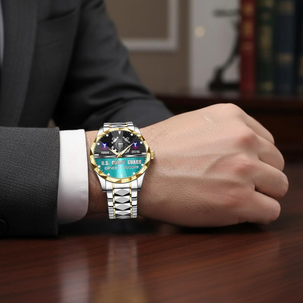 US Coast Guard, E 6 Gold - Diamond-Cut Bezel Watch - Image 7