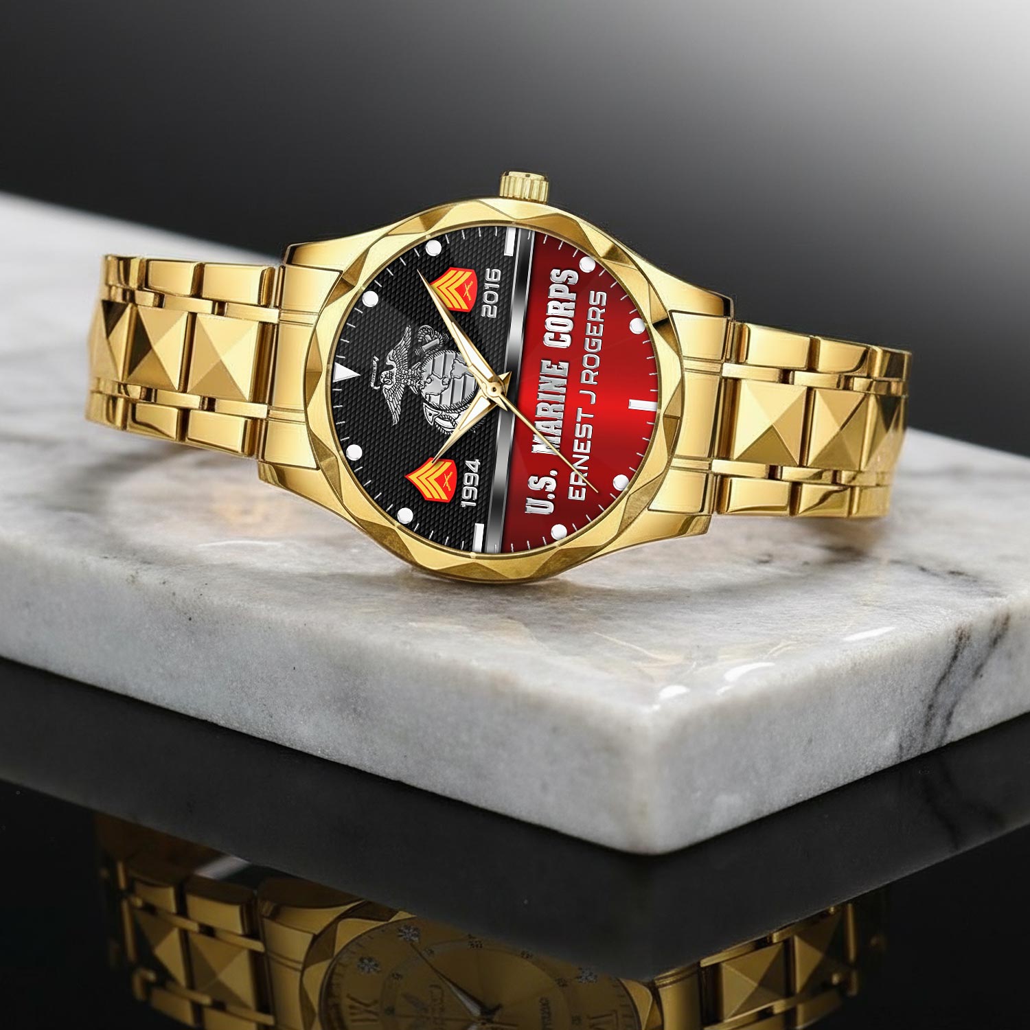 US Marine Corps, Honor, Duty, Service - Diamond-Cut Bezel Watch - Image 2