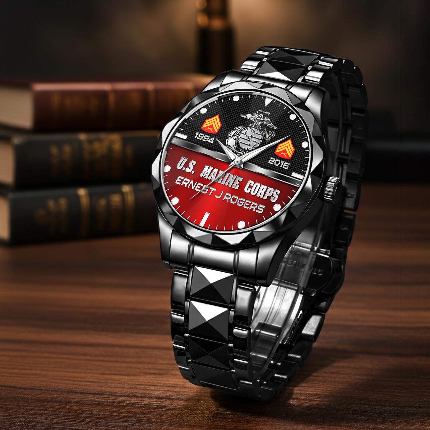 US Marine Corps, Honor, Duty, Service - Diamond-Cut Bezel Watch - Image 3