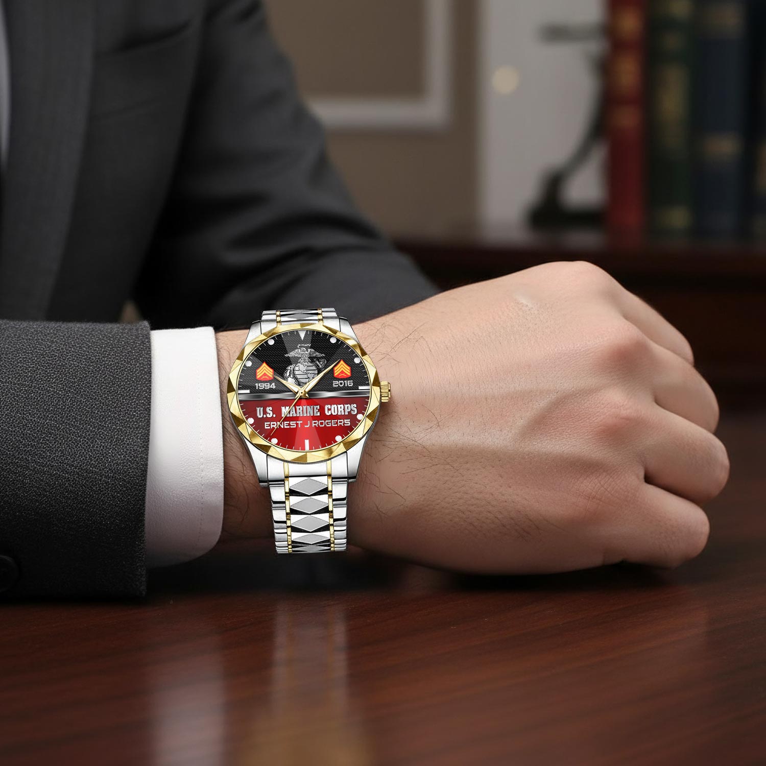 US Marine Corps, Honor, Duty, Service - Diamond-Cut Bezel Watch - Image 7