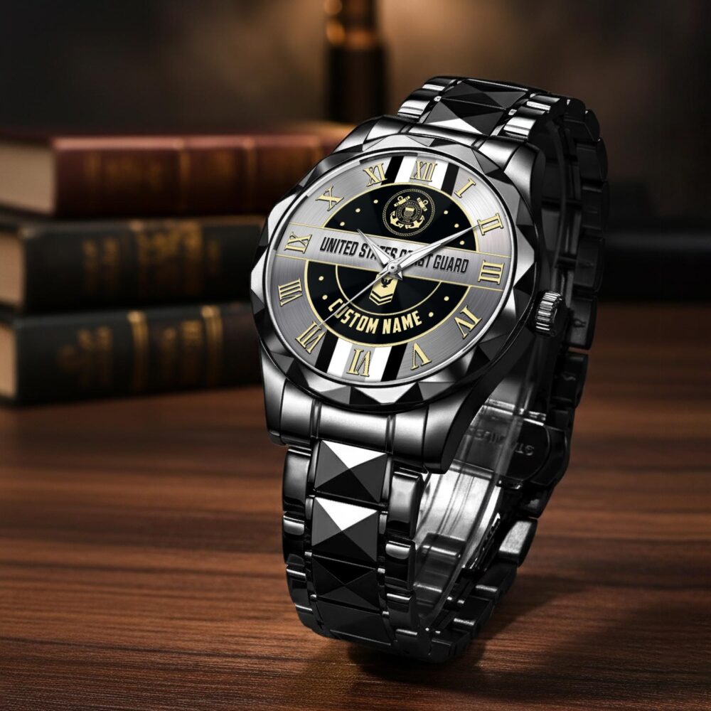 US Coast Guard, Duty, Honor, Country - Diamond-Cut Bezel Watch - Image 3