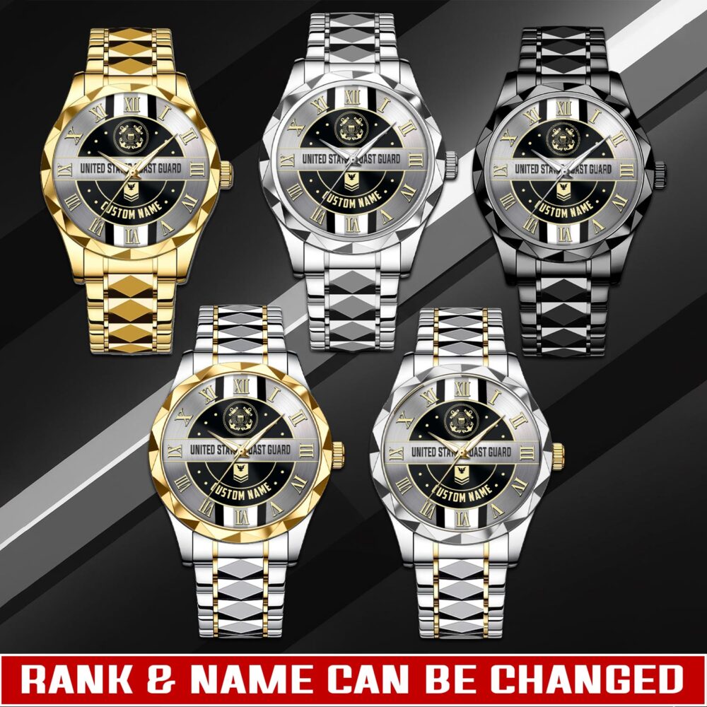 US Coast Guard, Duty, Honor, Country - Diamond-Cut Bezel Watch