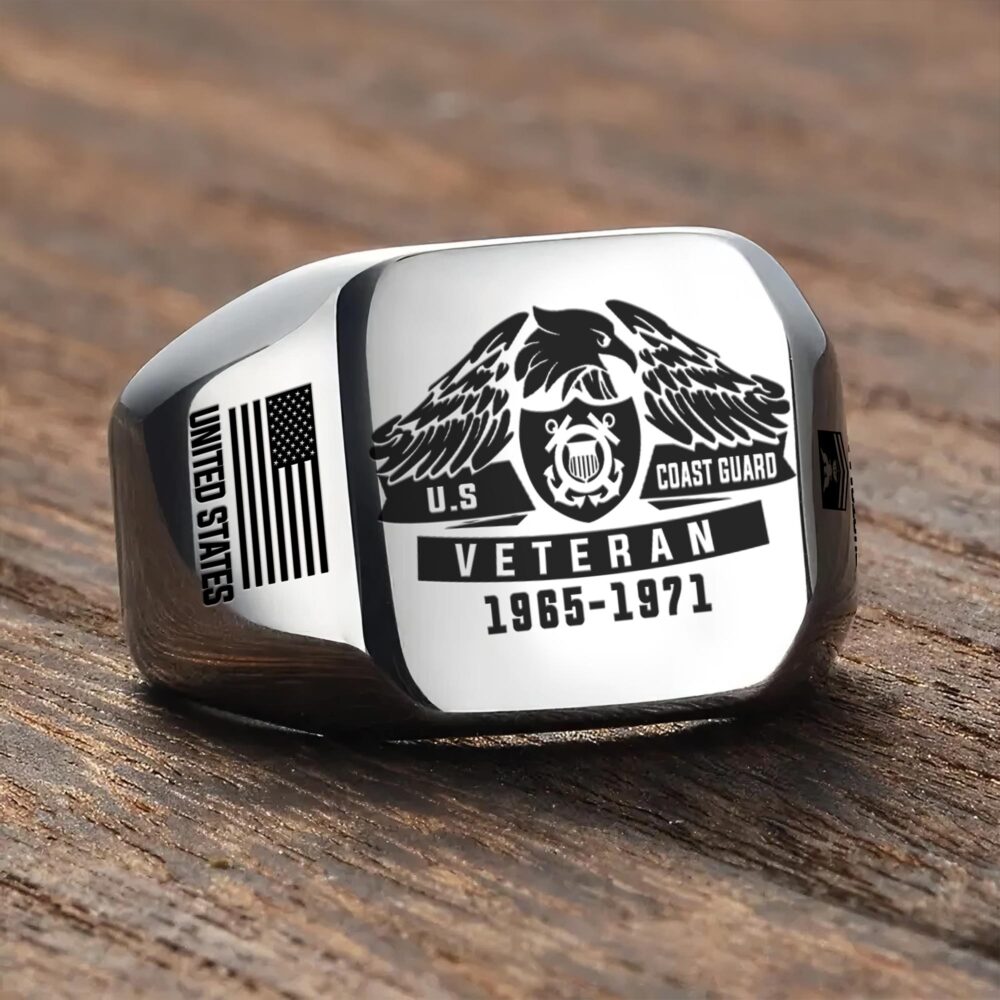 US Coast Guard, Land Of The Free, Because Of The Brave - Engraved Men's Ring - Image 3