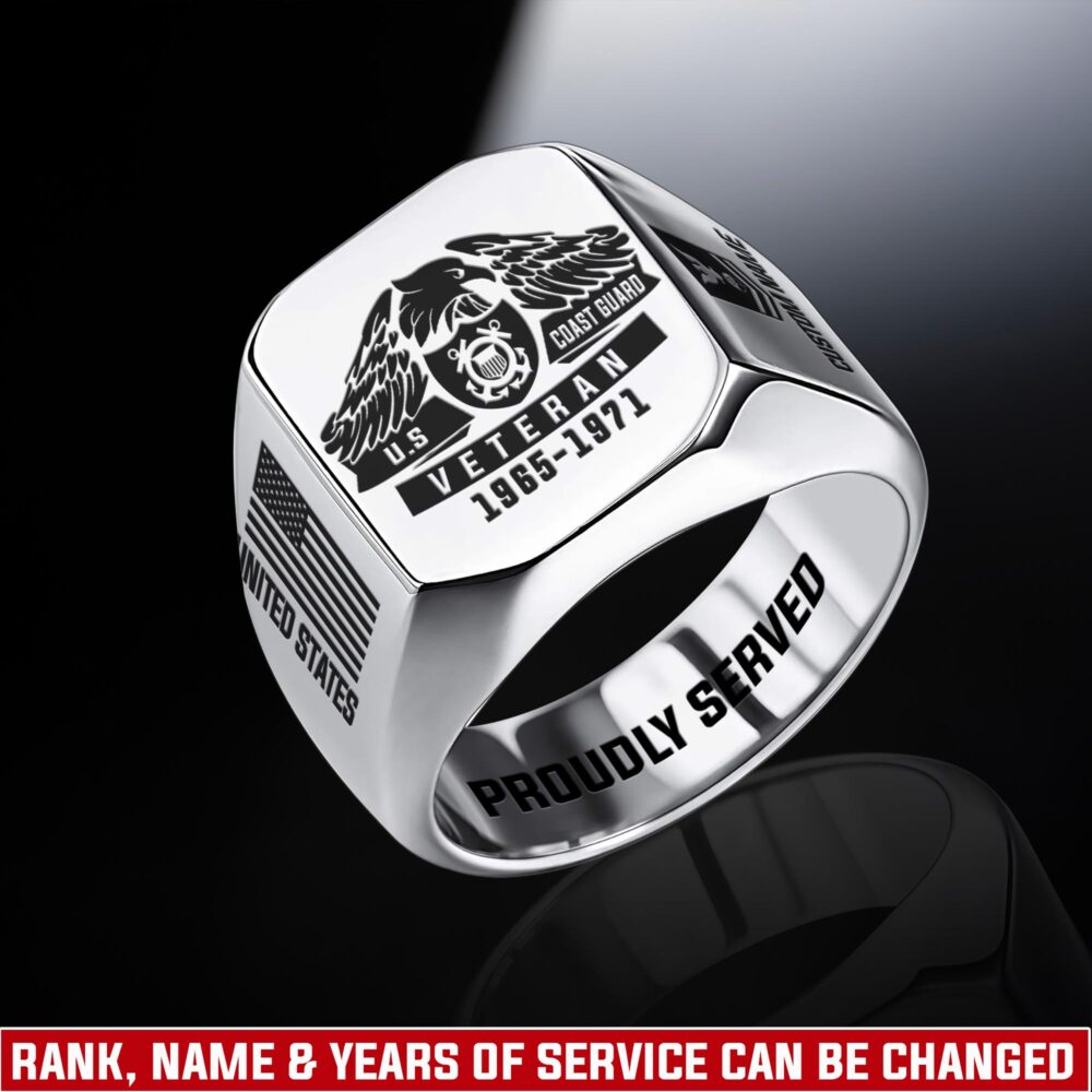 US Coast Guard, Land Of The Free, Because Of The Brave - Engraved Men's Ring