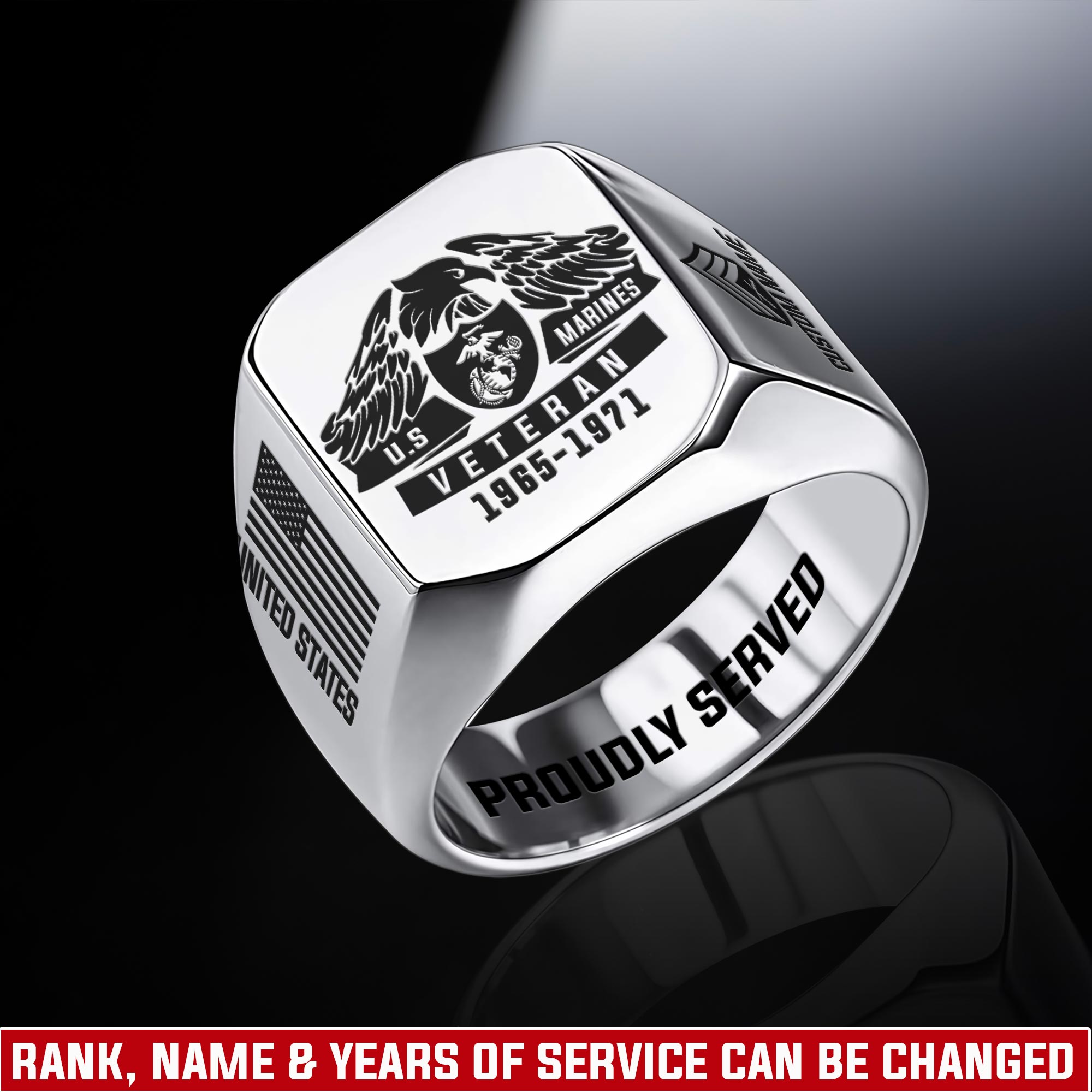 US Marine Corps, E 9 Marines Master Gunnery Sergeant - Engraved Men's Ring