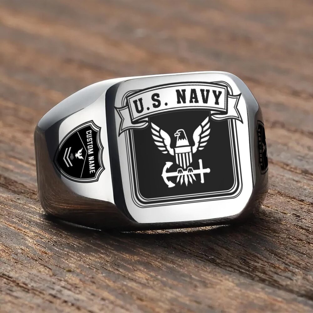 US Navy, E 8 Gold - Engraved Men's Ring - Image 3