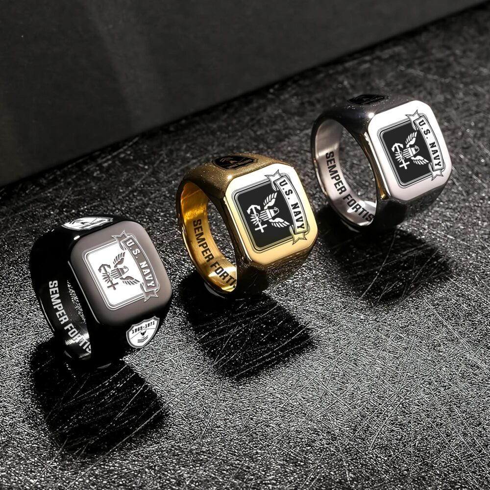 US Navy, E 8 Gold - Engraved Men's Ring - Image 7