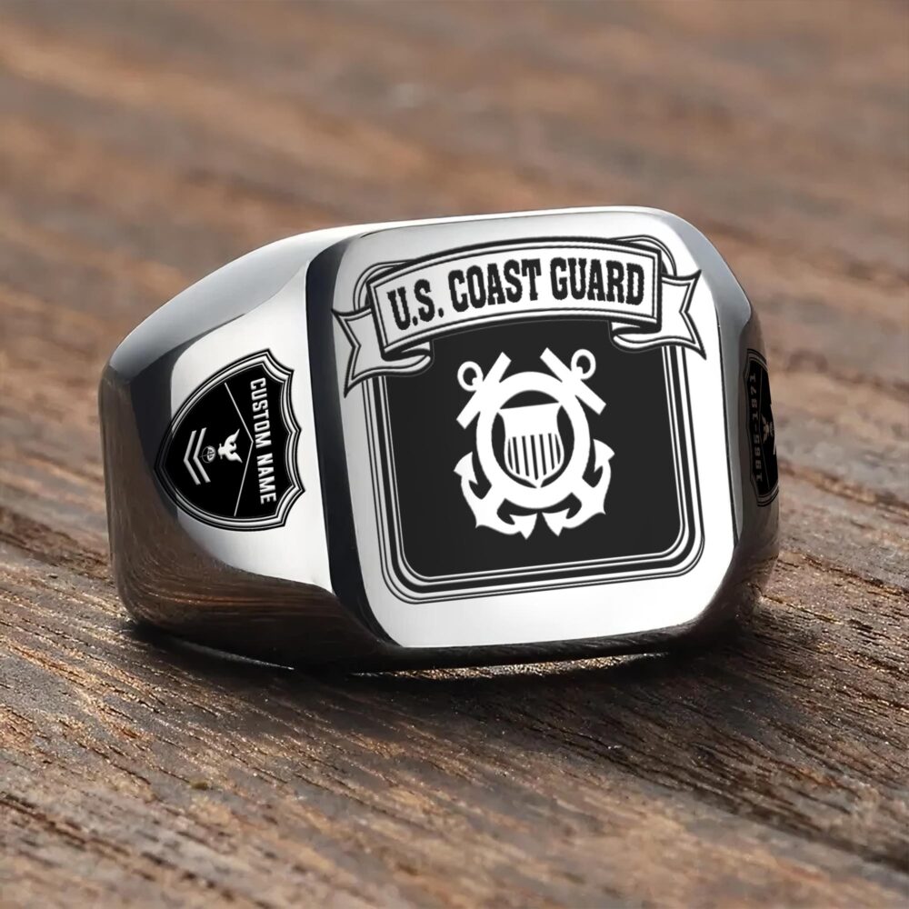 US Coast Guard, E 5 Gold - Engraved Men's Ring - Image 3