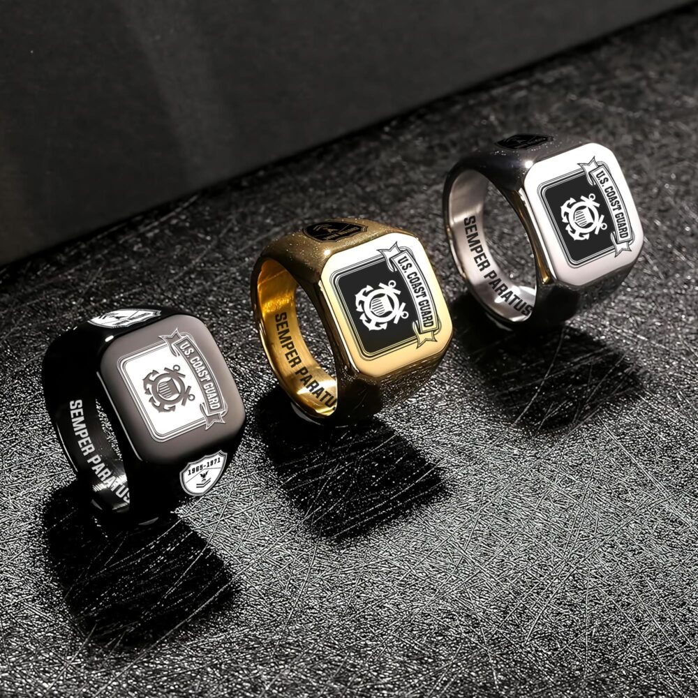 US Coast Guard, E 5 Gold - Engraved Men's Ring - Image 7