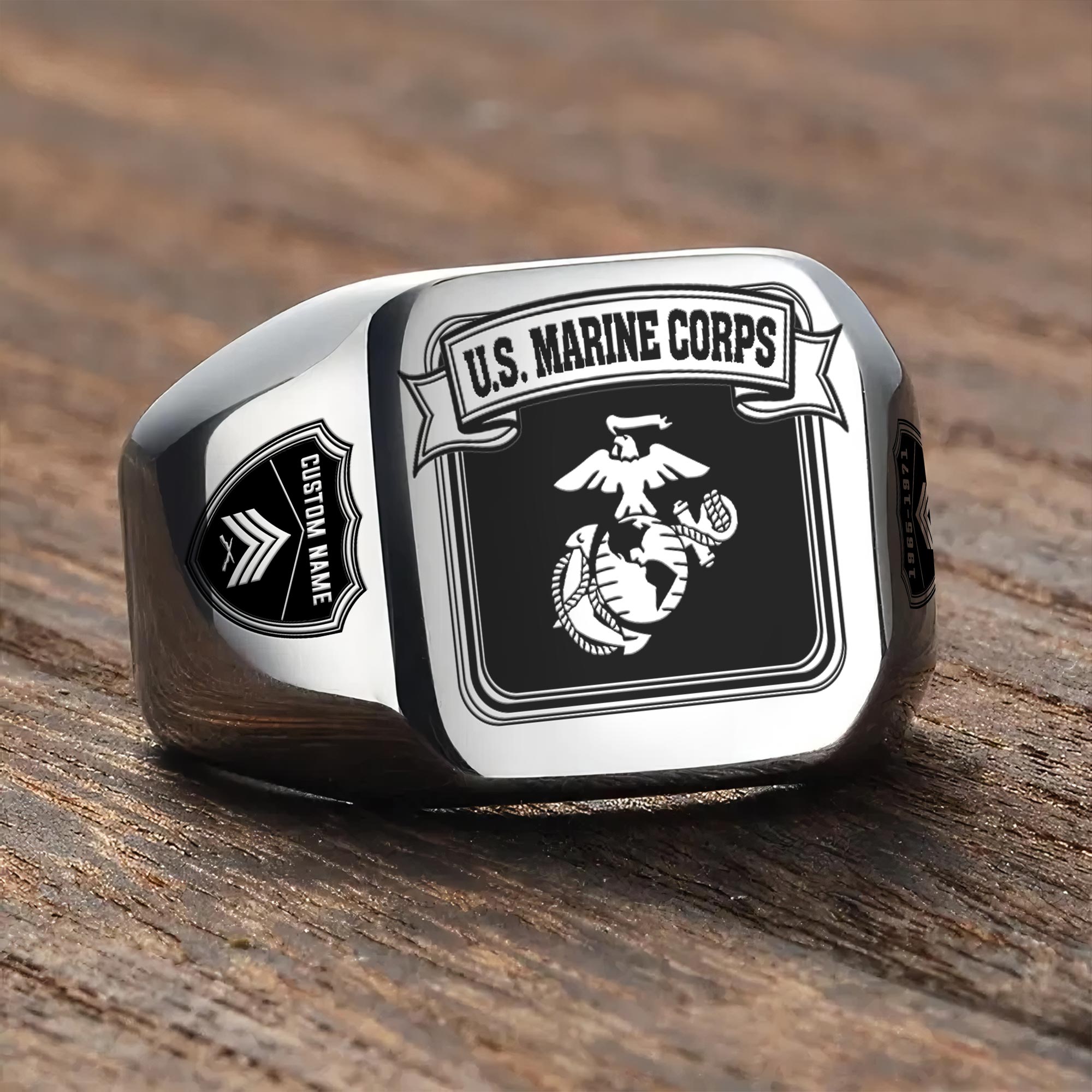 US Marine Corps, W 3 Marines Chief Warrant Officer 3 - Engraved Men's Ring - Image 3