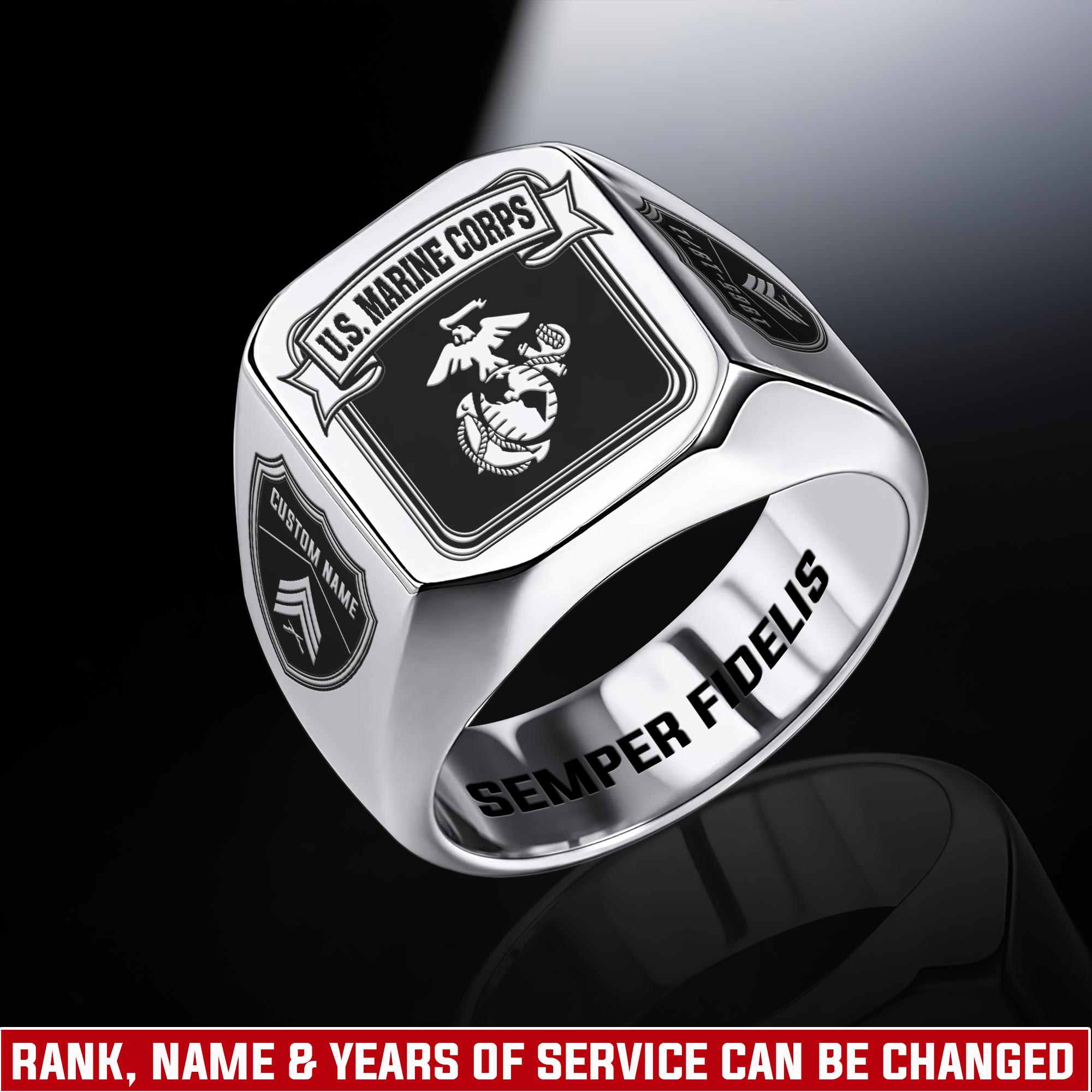 US Marine Corps, W 3 Marines Chief Warrant Officer 3 - Engraved Men's Ring