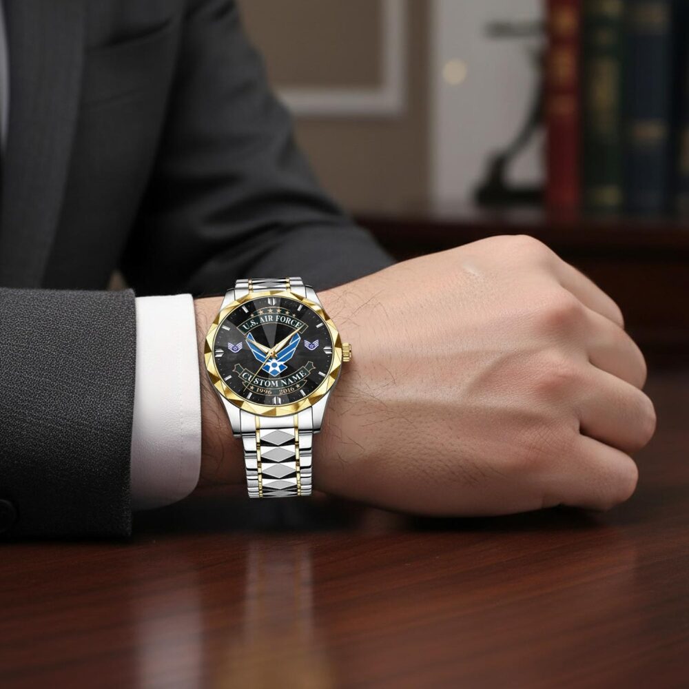 US Air Force, E 8 Air Force Senior Master Sergeant - Diamond-Cut Bezel Watch - Image 7